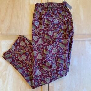 JCrew Collection Silk Twill Pull On Pant Burgundy Jungle Cat Print Leopard SZ12